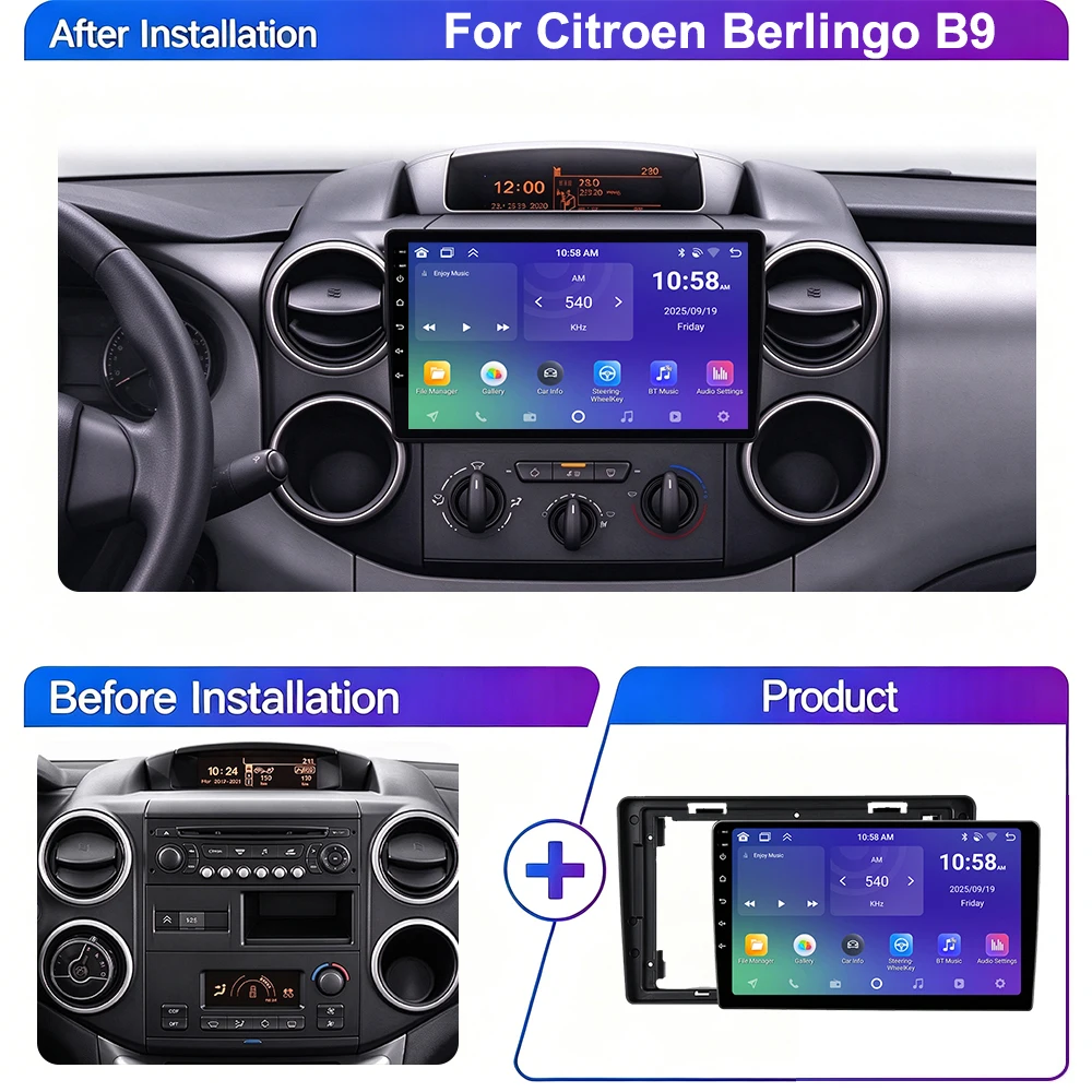 Android 13 Car Radio For Citroen Berlingo B9 Peugeot Partner 2008 - 2019 Multimedia GPS Wireless CarPlay Navigation 4G BT Stereo