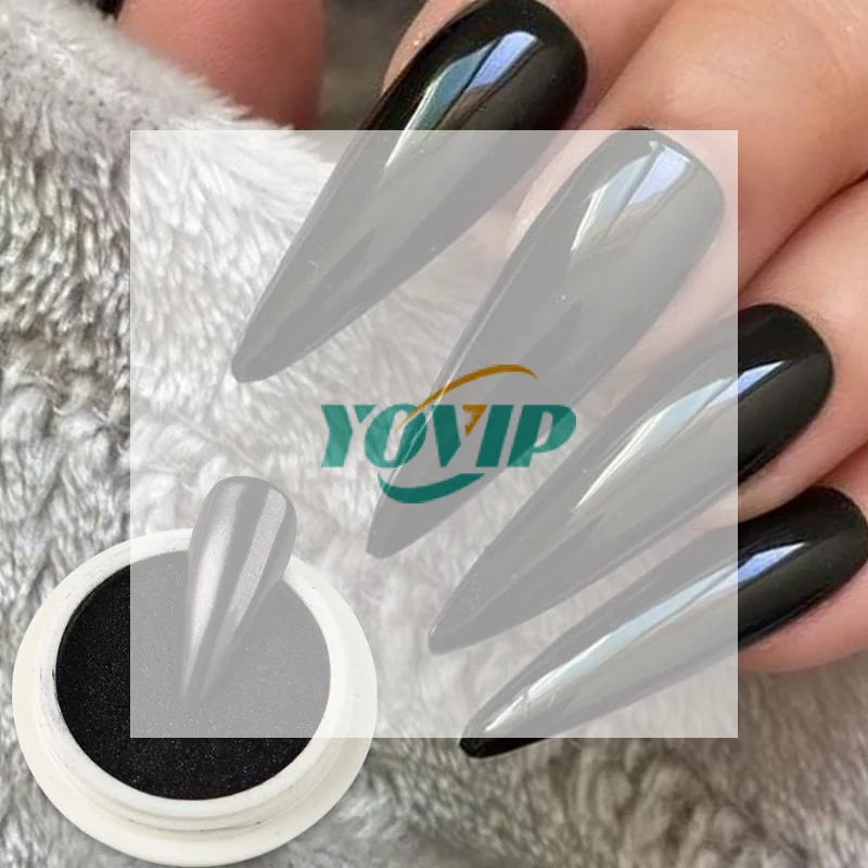 1 Box Chrome Black Nail Powder Metallic Rubbing Pigment Magic Mirror Glitter Y2K Nail Art Decoration Manicure