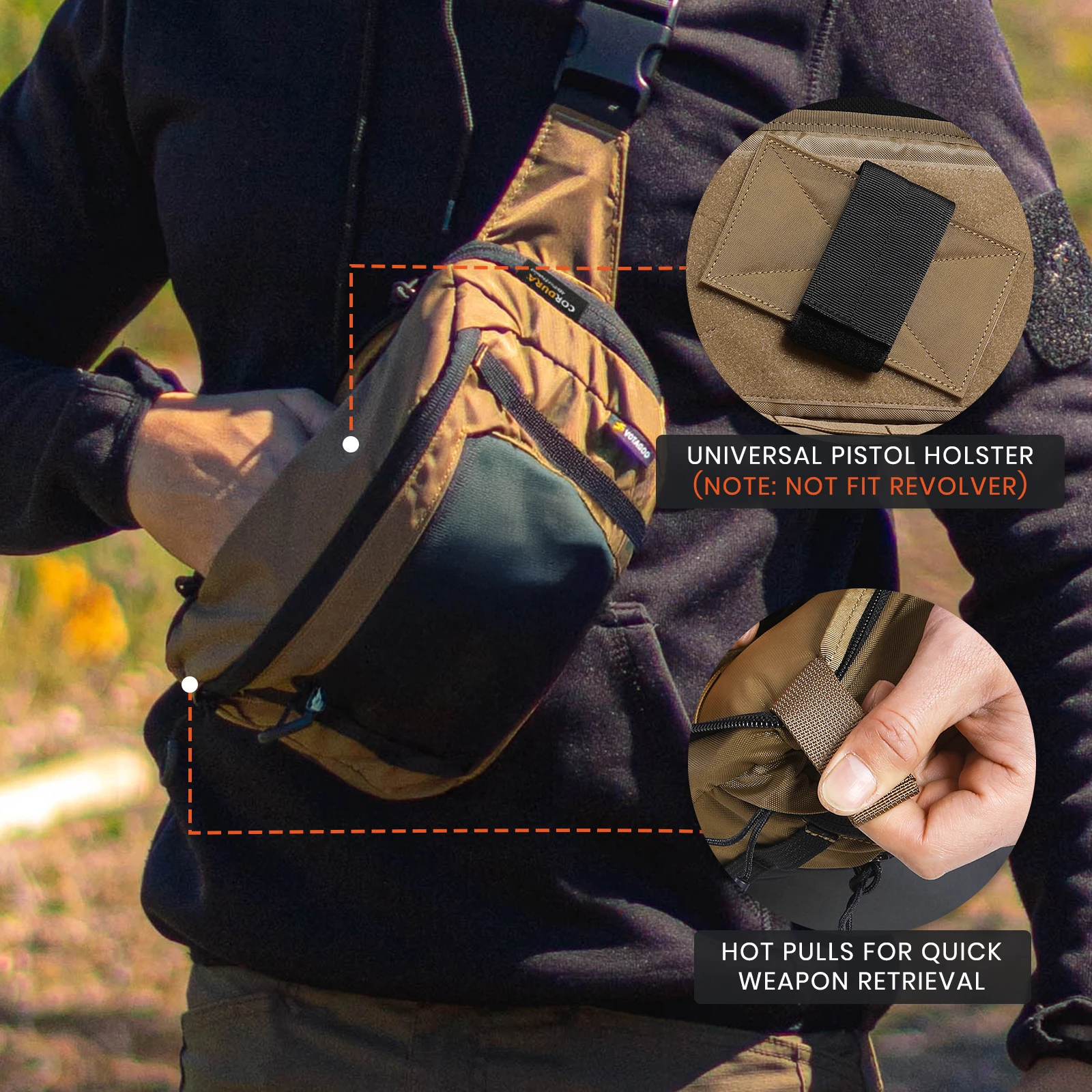 VOTAGOO Tactical Waist Bag Concealed Carry Fanny Pack Cordura Handgun Pouch Single Shoulder Diagonal Crossbody Daily Use