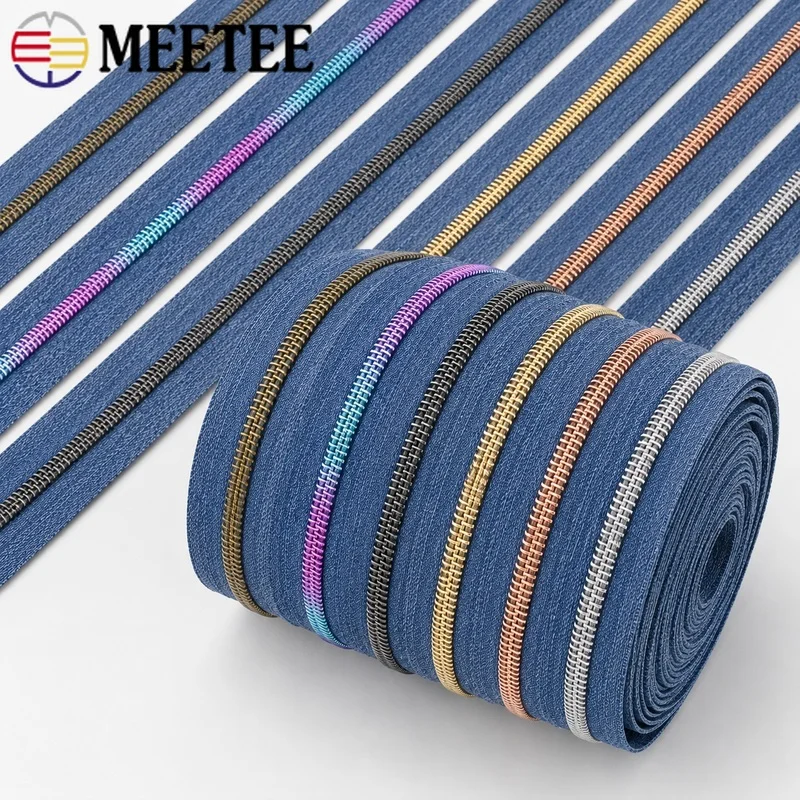 10-40M 5# Denim Nylon Zipper Tape Continuous Coil Chain for Jackets Handbags Clothing Tailor Sewing Repair Decorative Supplies