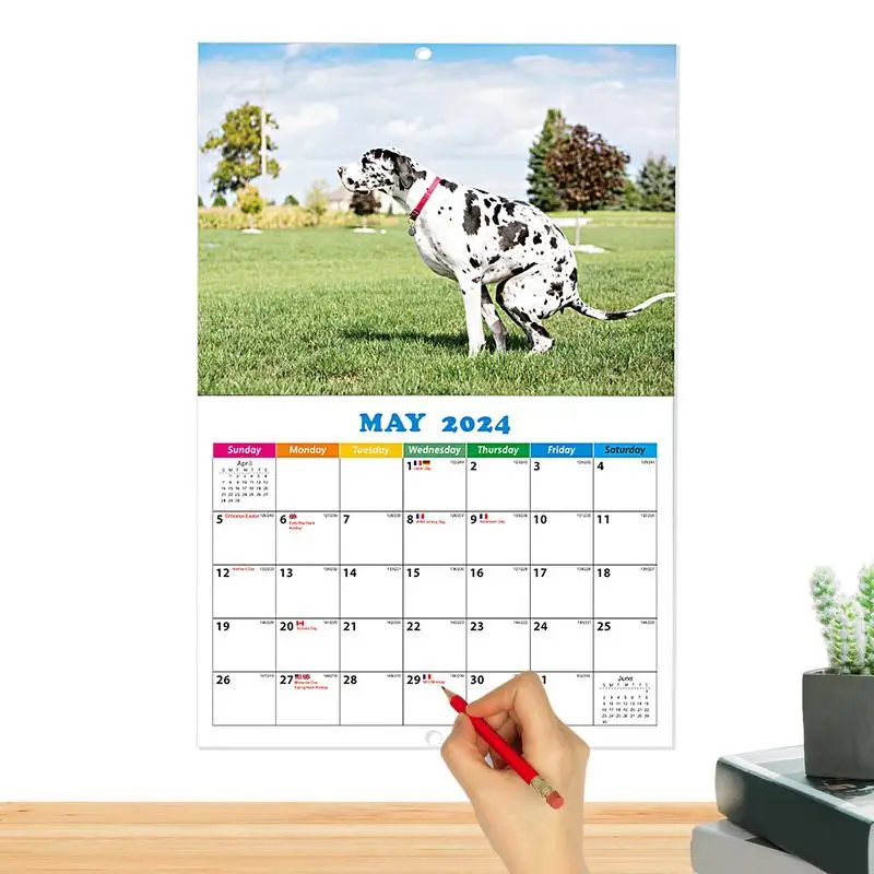 Honden Poepen Kalender 2024 Grappige Dieren Muur Kalender 11X11 Inch Open Dikke En Stevige Papieren Familie Planner En Dagelijkse Organizer