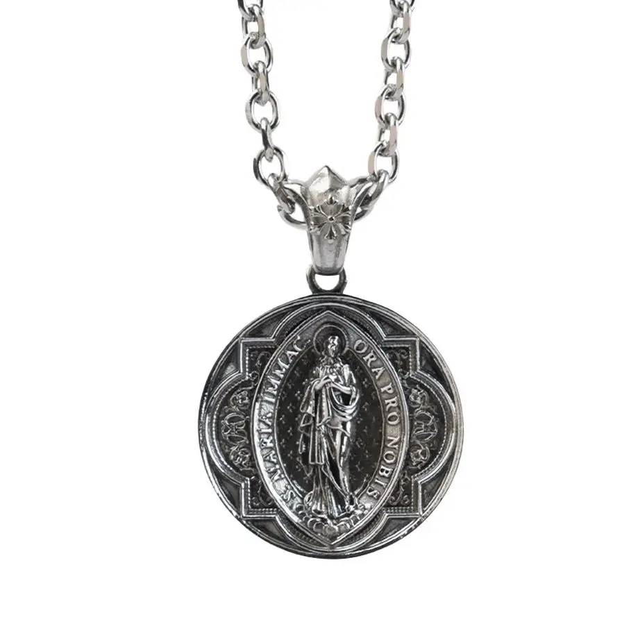 Stainless Steel Virgin Mary Cross Pendant Necklace for Men Women, Faith Inspired Fashion Jewelry Gift