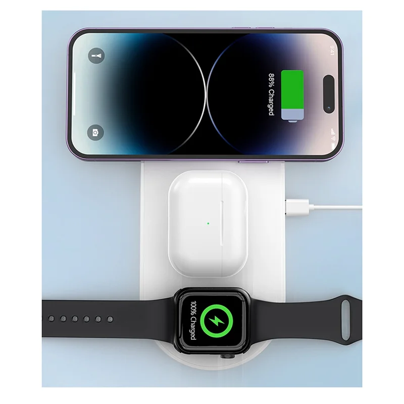 AS95-3-In-1 محطة شحن الهاتف آيفون 15 14 13 12 8 XS Watch 8 7 6 5، أسود