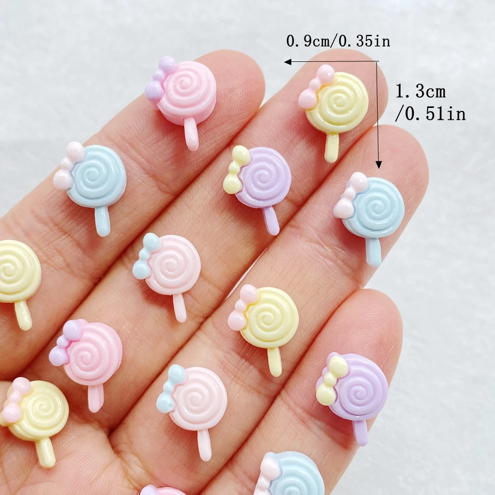30Pcs New Cute Resin Cartoon Bow Shaped Lollipop Series Flat Back Manicure Parts Embellishments For Hair Bows Accessories