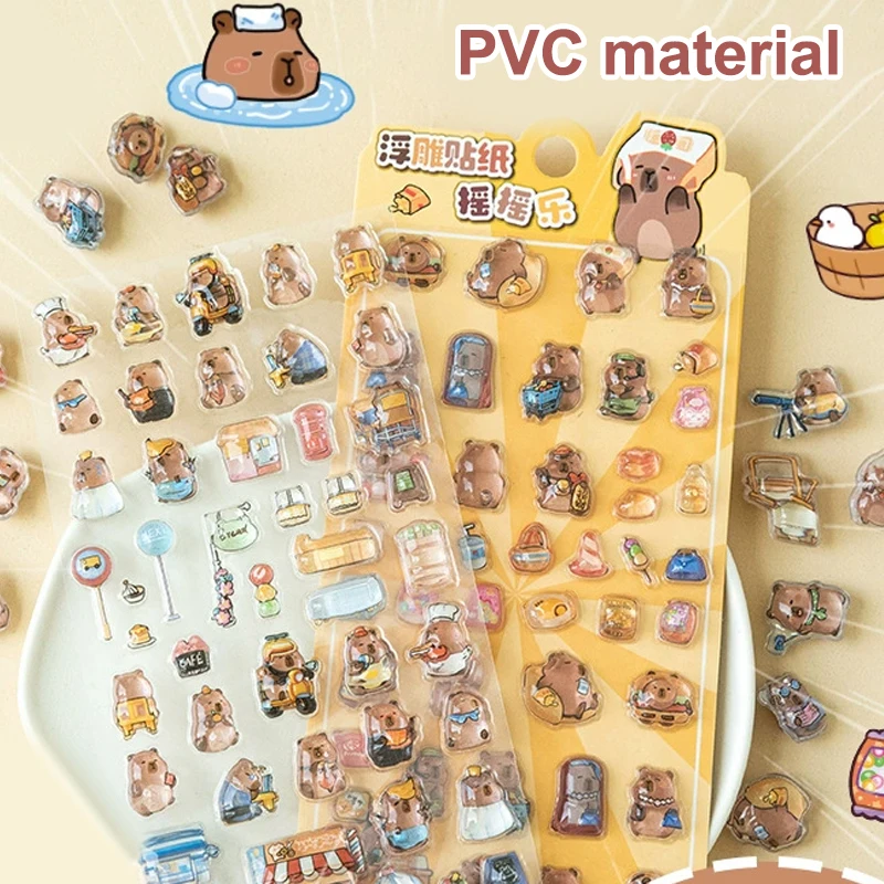 Cartoon Capybara Stickers 3D Transparent Jelly Sticker PVC Funny Animal Decorative Sticker Kids Mobile Phone Stationery Stickers