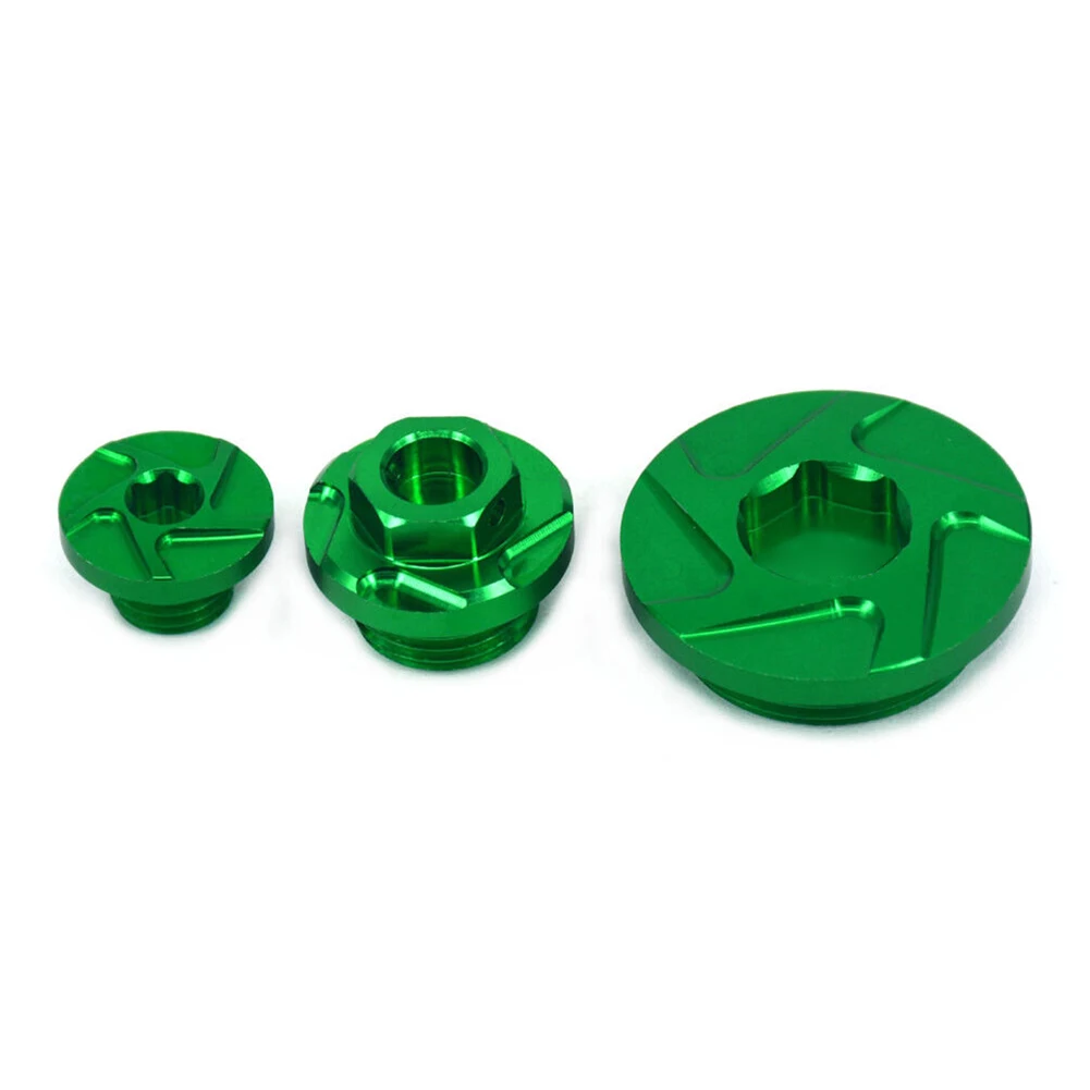 Motorcycle Aluminum Engine Timing Oil Filter Plugs 3 Pieces For Kawasaki KX250F KX450F KLX450R Green