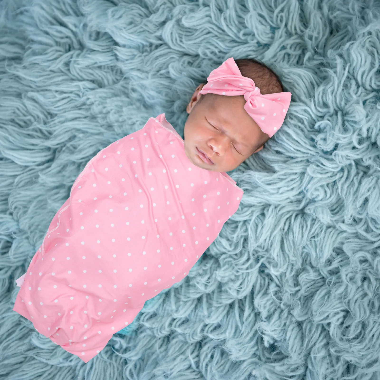 

1Set Baby Wrap Set Pink Newborn Swaddle Towel Hairband Bow Knot Infant Sleep Sack Cozy Swaddle Blanket