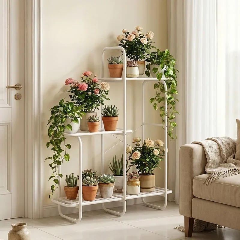 Indoor balcony, living room, simple multi-layer dill potted shelf, simple wrought iron floor flower stand