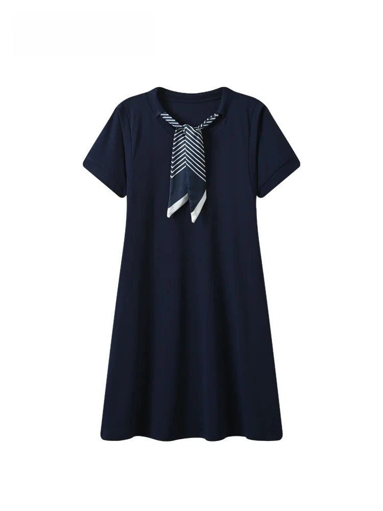 

Casual Short Sleeve Dress Women plus Size Summer New Style round Neck Loose Slimming Dress for Plump Sister Club Cara