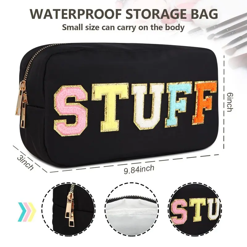 Towel Embroidered Nylon Letter Cosmetic Bag Women's Casual Waterproof Large Capacity Storage Bag