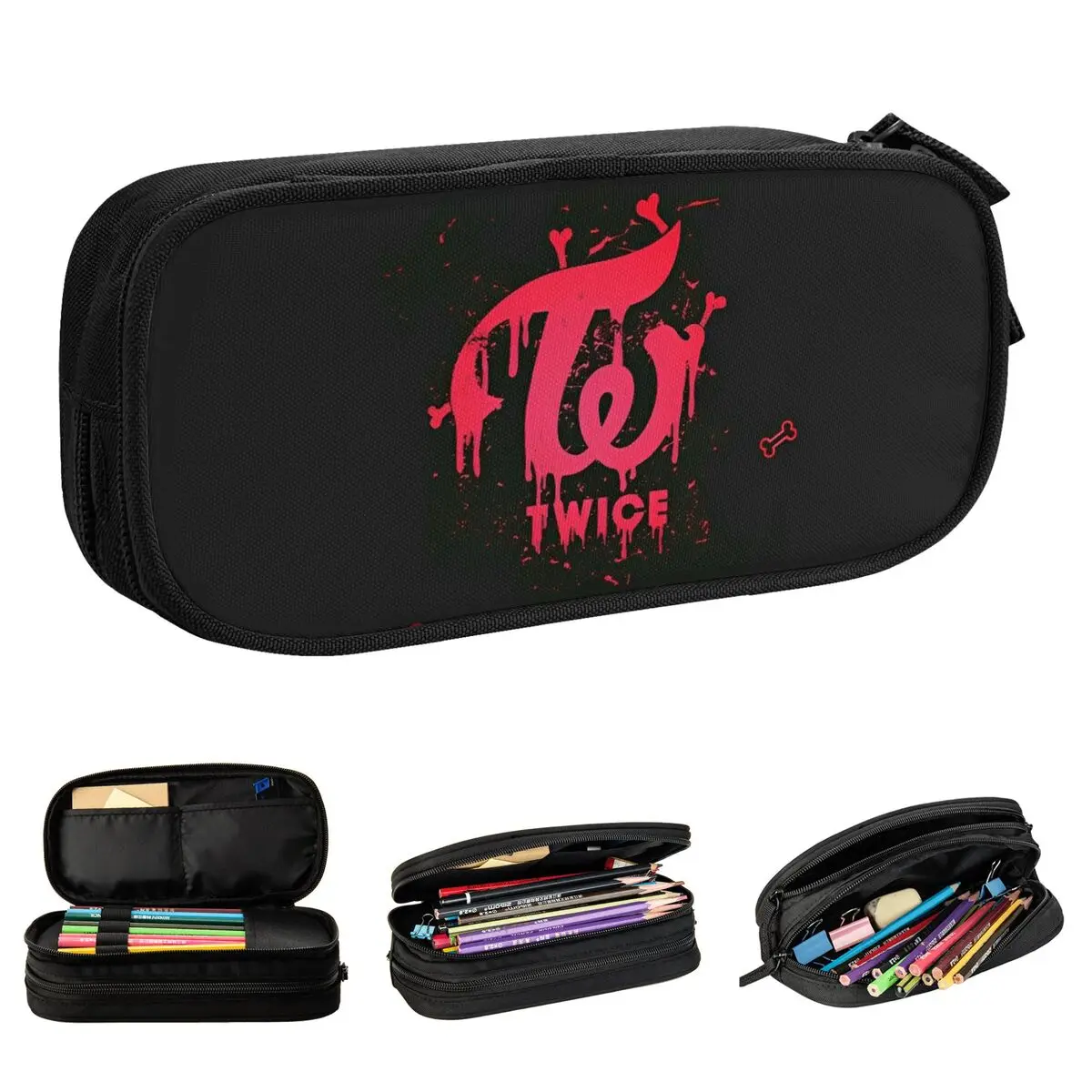 Twice Group Pencil Cases Korean Kpop Music Pen Holder Bag Girls Boys Large Storage Students School Gifts Pencil Pouch