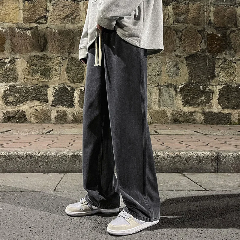 

Brand Men's Jeans Korean Version Student Casual Pants High Street Straight Loose Wide Leg Jeans Black Grey Blue Baggy Jeans