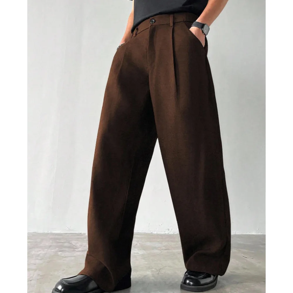 

Modern Mens Suit Pants Blended Fabric Flat Front Straight Leg Solid Color Comfortable Dress Trousers Slim Fit Casual Wear