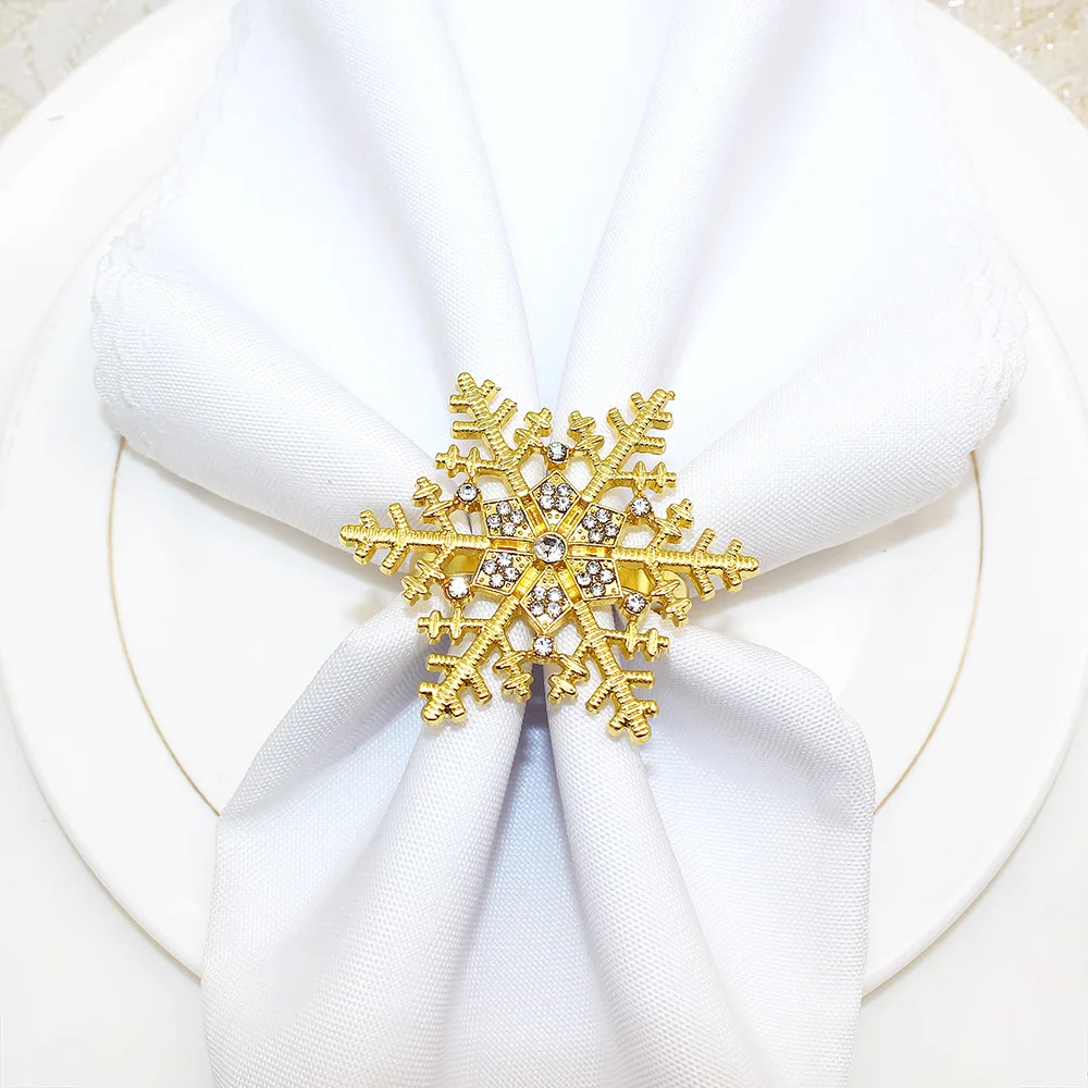 TNDVEE 6Pcs Golden Christmas Tree Snowflake Napkin Rings for Christmas Party Wedding Banquet New Year Dinner Table Decorations