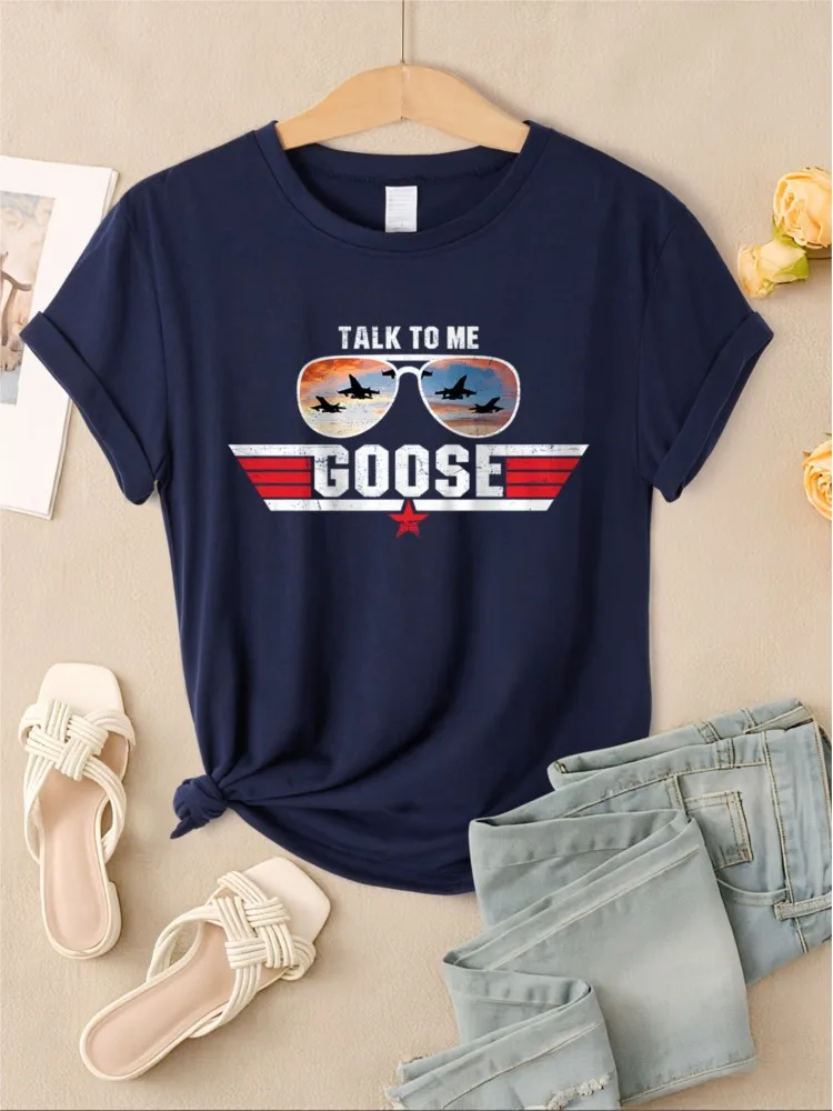 Talk To Me Goose Prints T-Shirts Women Casual O-Neck Soft Basics Tops Vintage Street Short Sleeve T Shirts Summer Woman Clothes