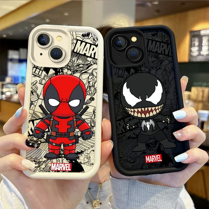 Funda de teléfono de dibujos animados de Marvel, carcasa protectora a prueba de polvo, Venom, Hulk, Deadpool, para iPhone 15, 14, ProMax, XR, XS,