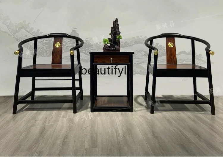 

LJYChinese-style chair three-piece balcony crown chair hotel homestay solid wood armchair