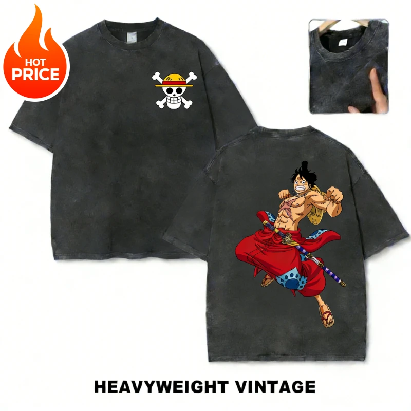 

Футболка унисекс Luffy Anime One Piece Harajuku 2026 летняя, винтажная, уличная, свободного кроя, повседневная, спортивная, с коротким рукавом