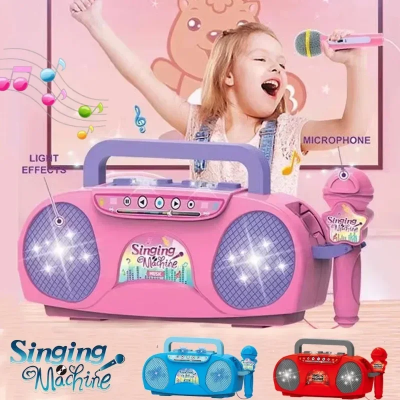 Kids Microphone Karaoke Machine, Instrumento Musical, Brinquedos com Luz, Interior, Exterior, Viagem, Brinquedo Educativo, Presente para Girl Boy, Criança