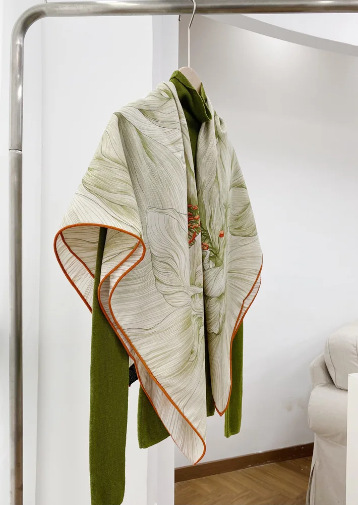 

Шелковый шерстяной шарф AB, сумка на лице, аксессуары для одежды, шарфы для женщин, шали ручной работы, двусторонние шарфы, подарок для рождественского любовника