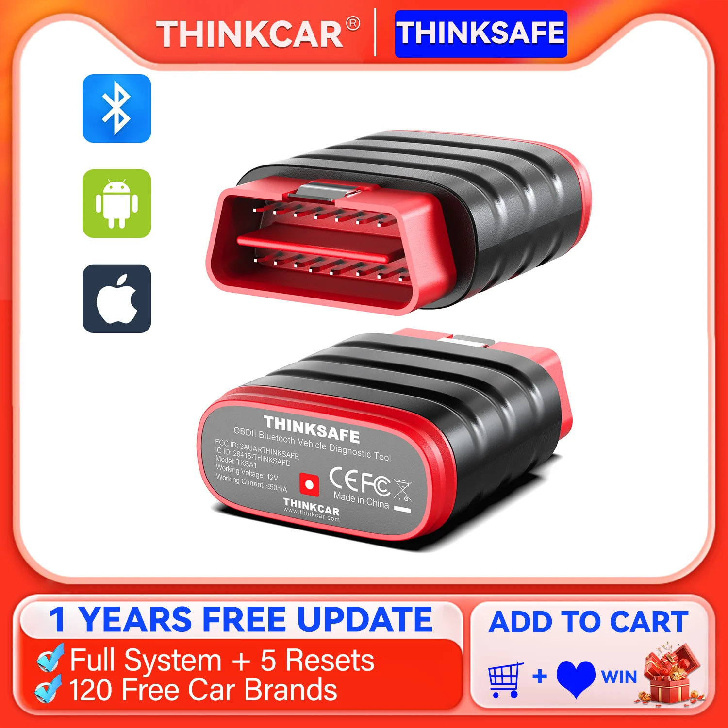 

Thinkcar Thinksafe Bluetooth OBD2 Scanner Car All System Code Reader Scan 5 Resets OBD 2 Auto Diagnostic Tools PK Thinkdiag mini