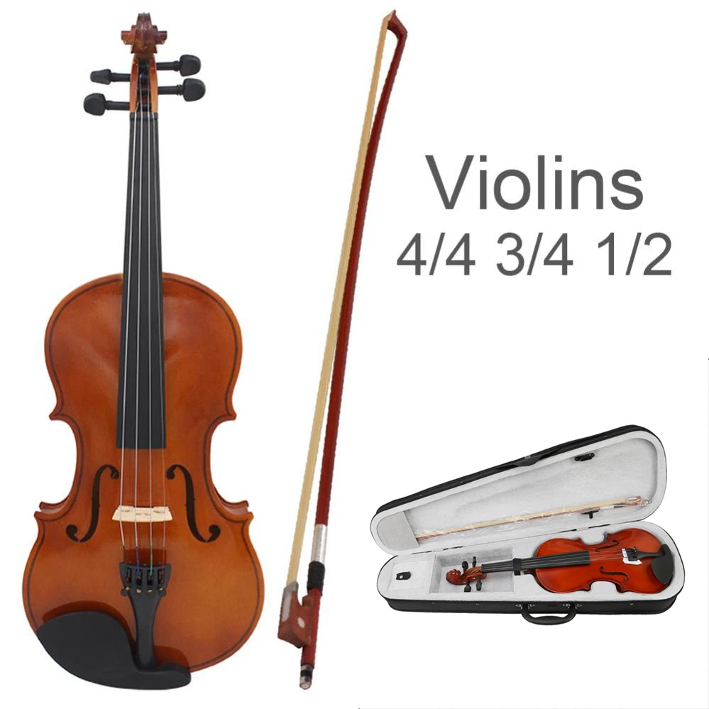 4/4 3/4 1/2 Acoustic Violin for Violin Beginner with Case & Bow, Natural Color Fiddle