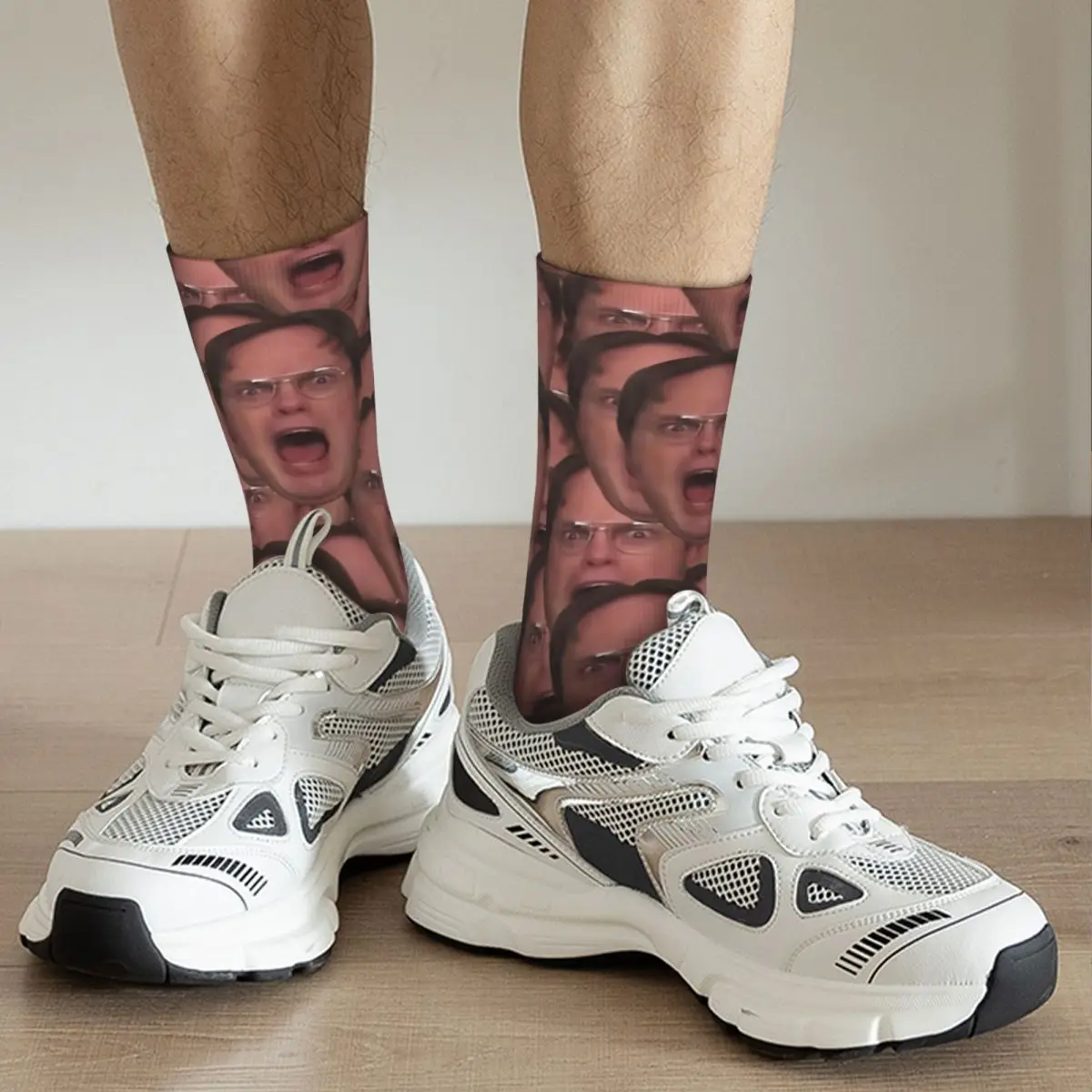 Funny Crazy Sock for Men Dwight Schrute Scream Face Hip Hop Harajuku The Office TV Happy Printed Boys Crew Sock Casual Gift