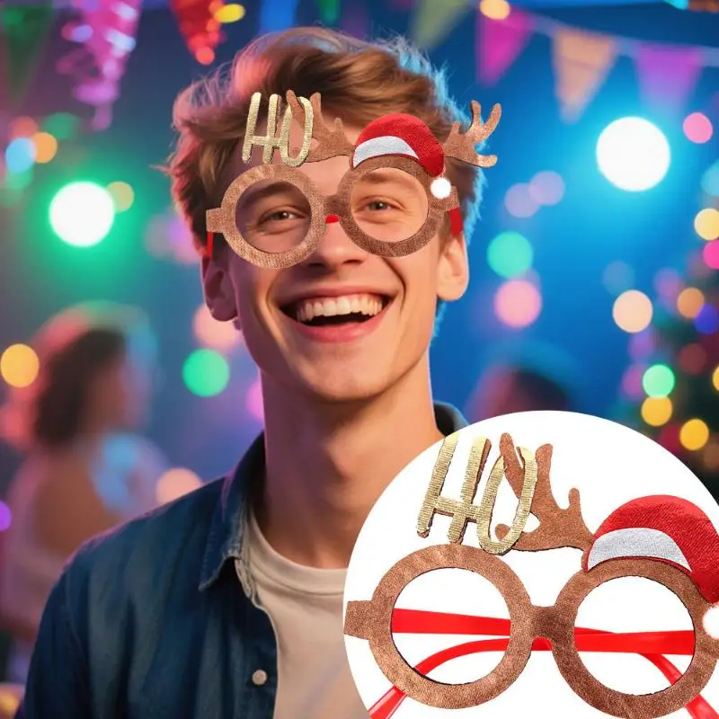 2026 Christmas Glasses Gold-Foil Cloth Snowflake Star New Year Photo Props For Party Decor