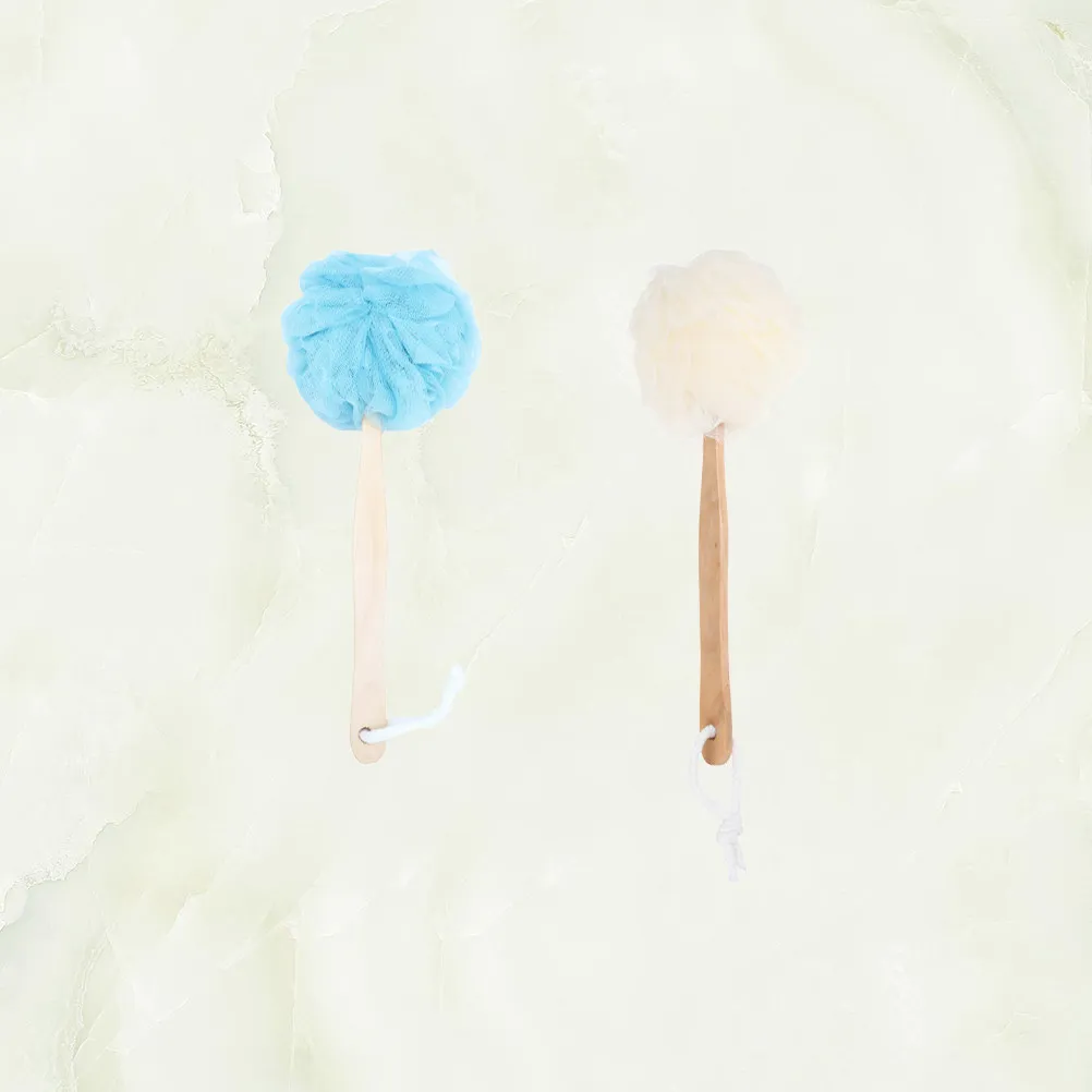2Pcs Nylon Bath Ball Long Handle Soft Comfortable Exfoliating Shower Scrubber Blood Circulation Stimulating Bath Accessories