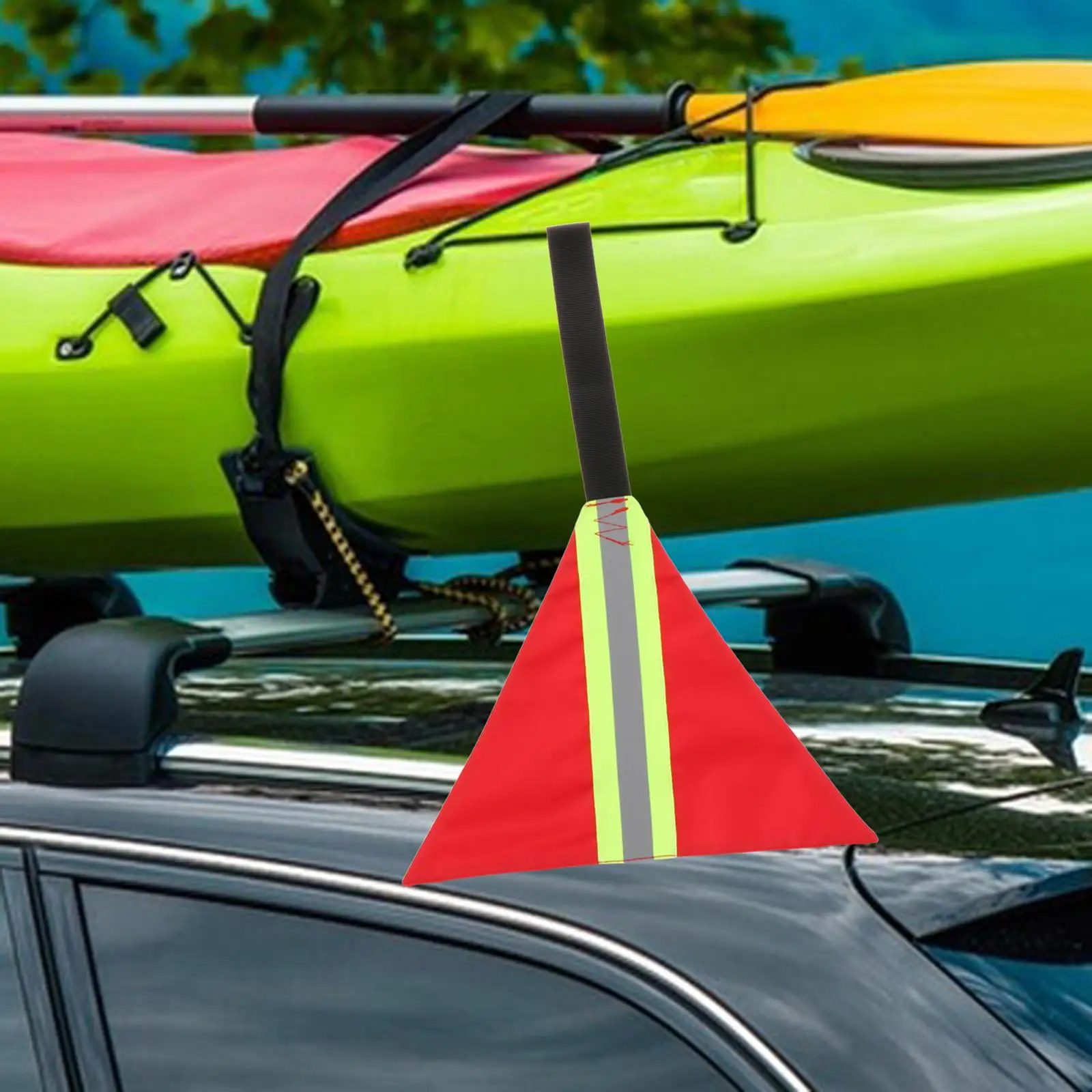 4x Kayak Safe Travel Flag Kayak Trailer Flag, Portable with Webbing Warning Flag with Reflective Strip for Truck Accessories