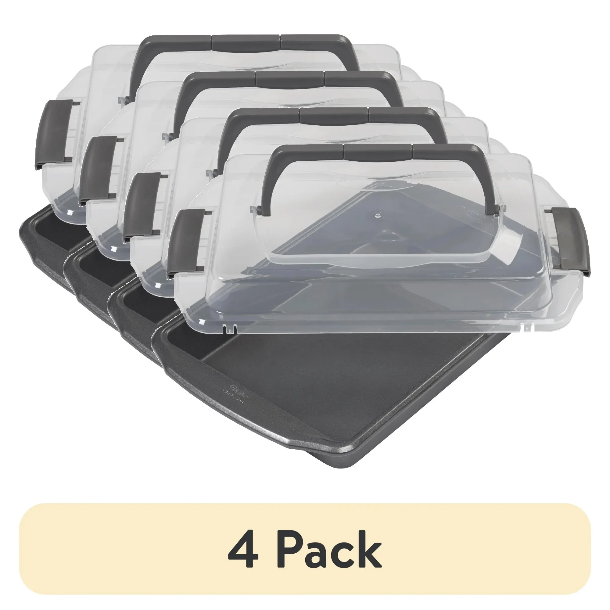 

(4 Pack) 13x9 Inch Non-Stick Steel Cake Pan with Lid, Oblong Rectangular Baking Dish, Oven Safe, For Brownies, Cakes, Easy Clean