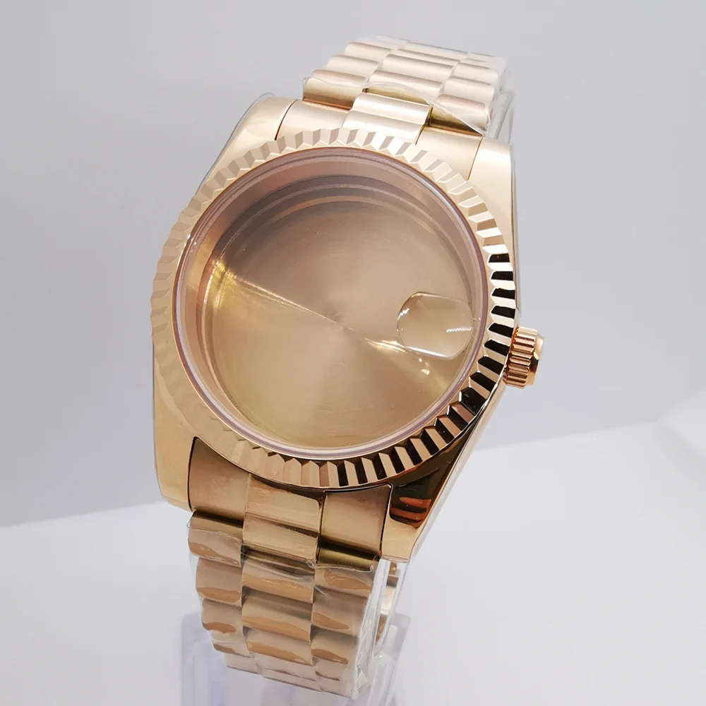 

36mm/39mm rosegold sapphire glass case strap fit NH35 NH36 NH34 ETA2824 2836 Miyota8215 DG2813 3804 PT5000 movement