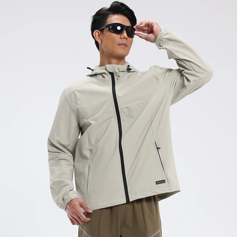 

Men's Waterproof Jacket Outdoor Hiking Windbreaker Gym Running Sports Clothes Fitness Training Coat Gray Jogging Sportswear