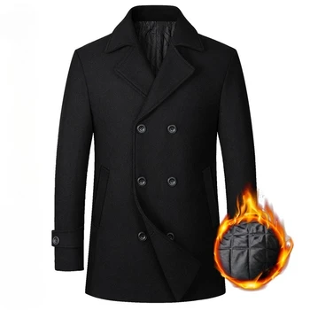 Men's Warm Wool Double-Breasted Coat 3 New Winter Men Double Breasted Woolen Coats Thicker Warm Cashmere Trench Coats Long Jackets Quality Male Winter Overcoats Eur XX 3