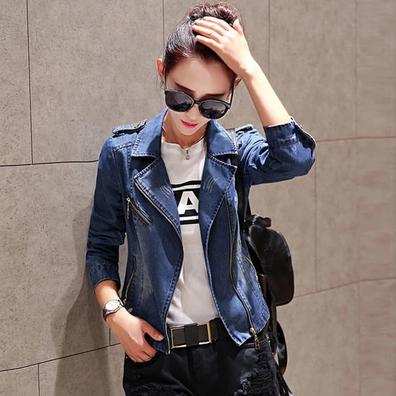 2024 Spring Autumn new Women Slim Denim Blazer Coat Women Streetwear Short Jean suit Jacket Casual Zipper Female outerwear R214