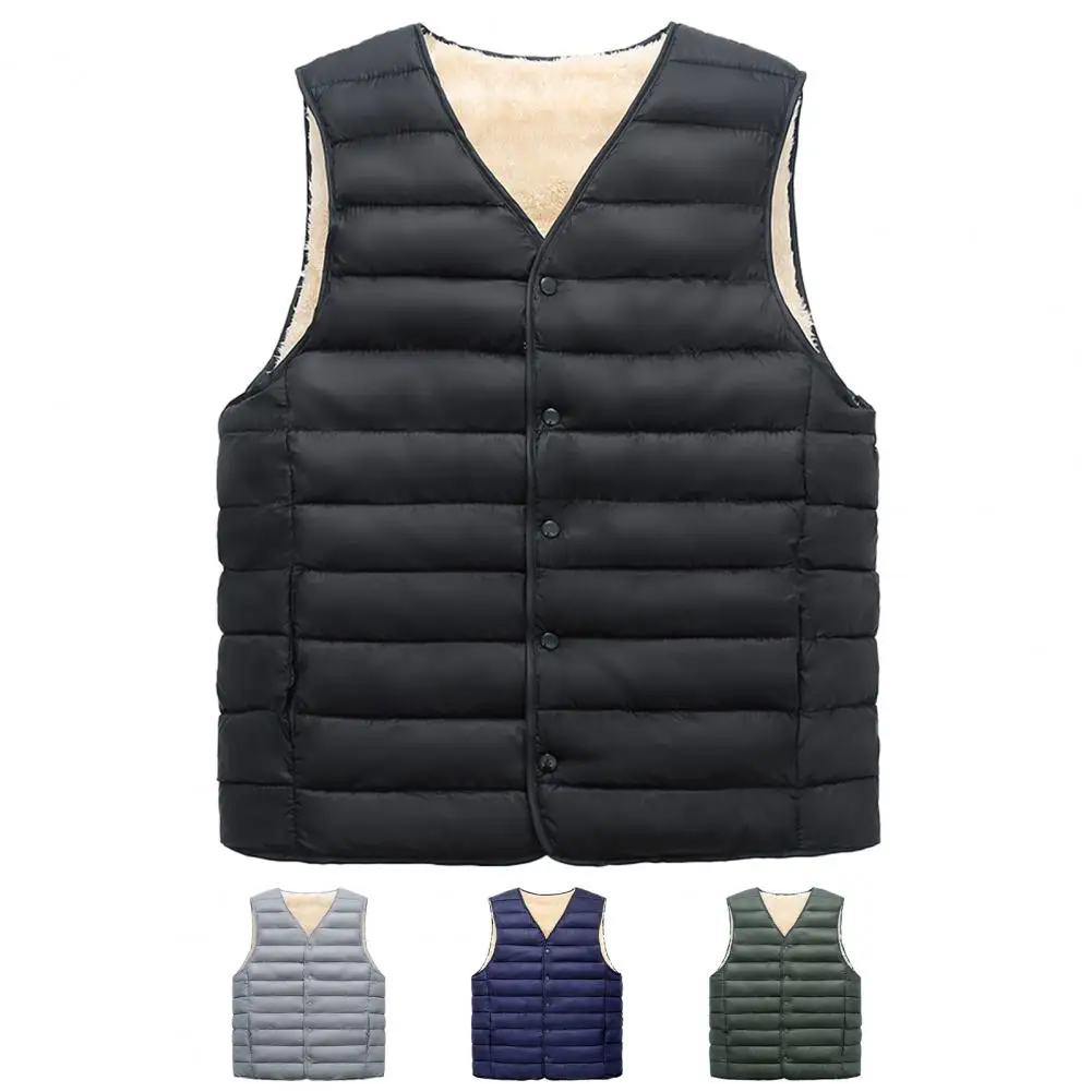 

Trendy Father Winter Vest Solid Color Keep Warm Firm Stitching Casual Winter Waistcoat