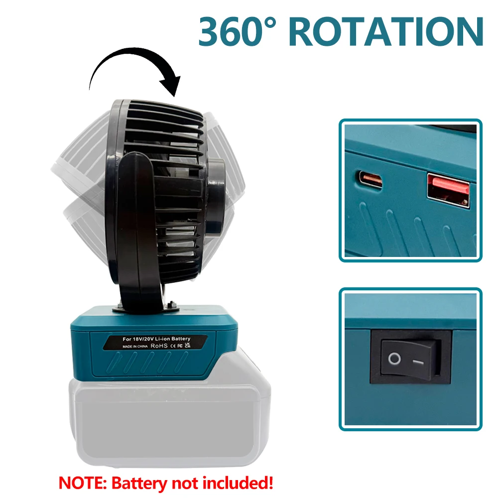 Power Tool Parts for Makita 18V Li-ion Battery Electric Fan Desktop Table Fan USB TypeC Charger Power Bank BL1830 BL1815 BL1860