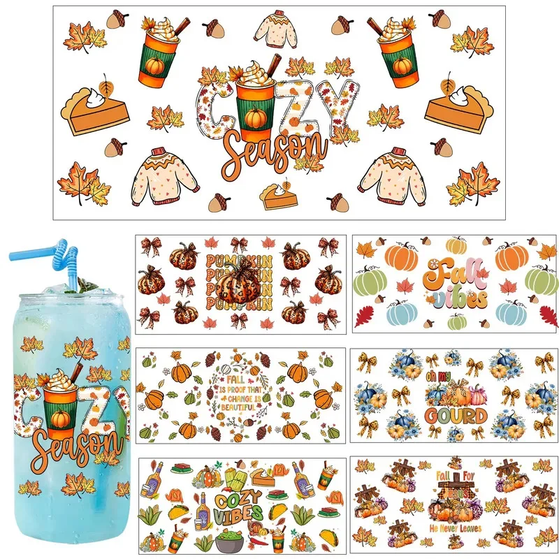 Autumn Cozy Pumpkin Cottagecore Style Sticker Party DIY Decals 3D transfers uvdtf tumbler seal stickers 16oz uv dtf cup wraps