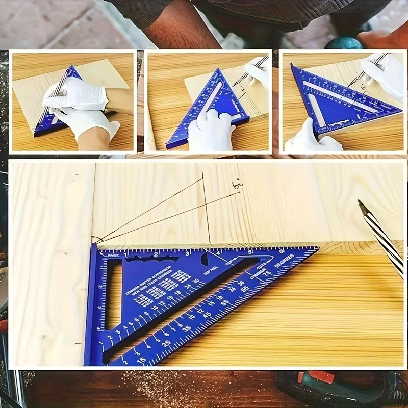 7Inch Triangle Ruler Measurement Tool Aluminium Alloy Carpenter Tools Woodworking Carpenter 90° And 45° Angles