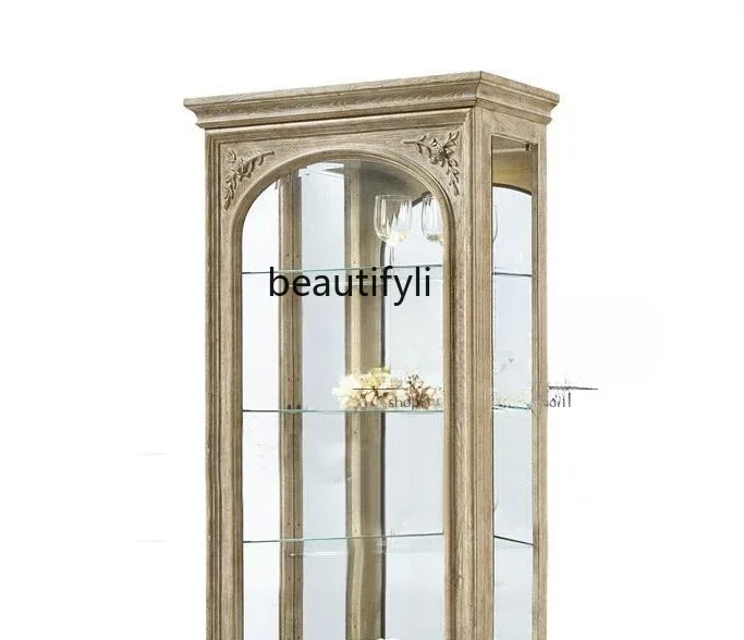 European-Style Wood Carved Wine  Storage  Study Bookcase Bed & Breakfast Glass Living Room Display Storage Cabinet image 3