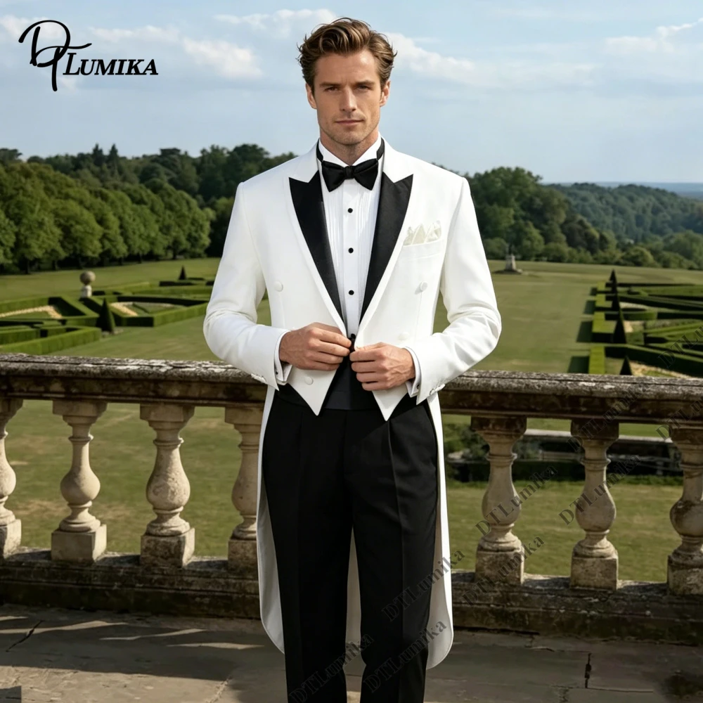 Elegant Prince Tailcoat Pants Set for Men, Two Pieces Customized Wedding Groom Suit, One Button Long Tail Suit Jacket with Pants