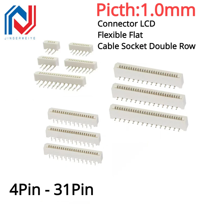 

10Pcs 1.0mm FPC/FFC Connector LCD Flexible Flat Cable Socket Double Row 4/5/6/7/8/9/10/11/12/14/16/18/20/22/24/26/28/30/31 Pin
