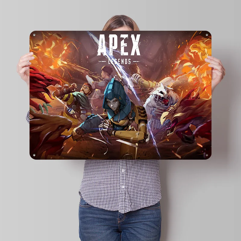 Apex Legends Game Cover Art Personalized 3D Textured Metal Poster Wall Art Vintage Tin Signs for Living Room Decoration Items