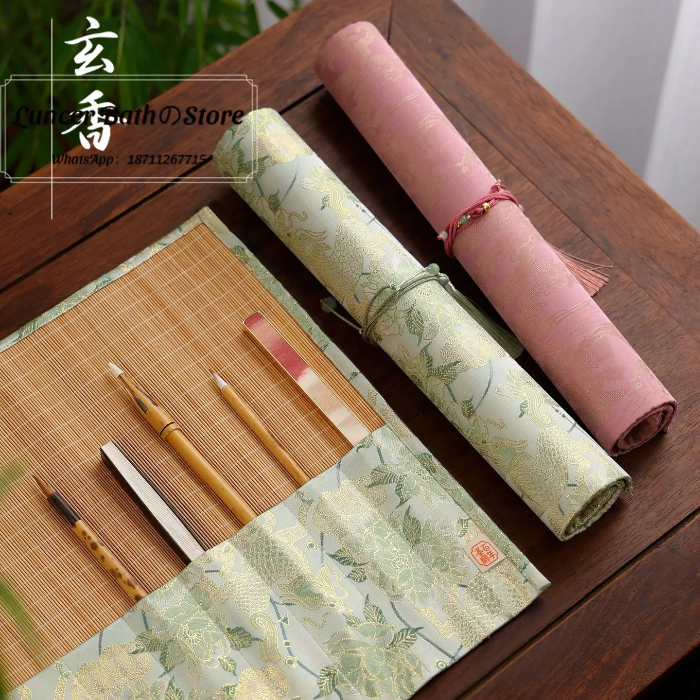 Brocade bamboo pen roll, color simple pencil bag, ancient style new bamboo curtain, old bamboo color breathable pencil curtain