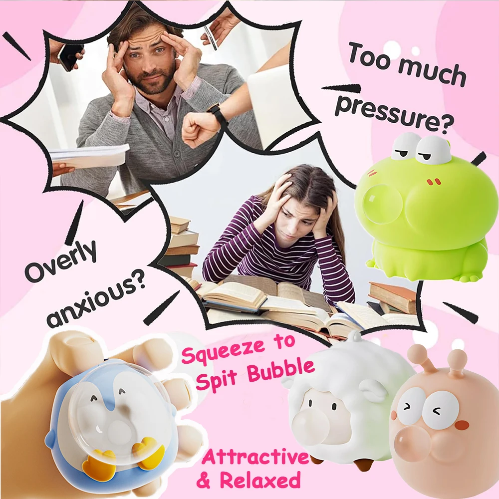 Novo animal bonito cuspir bolhas squish squeeze brinquedo, ansiedade alívio do estresse brinquedos para crianças e adultos, presente de natal de aniversário