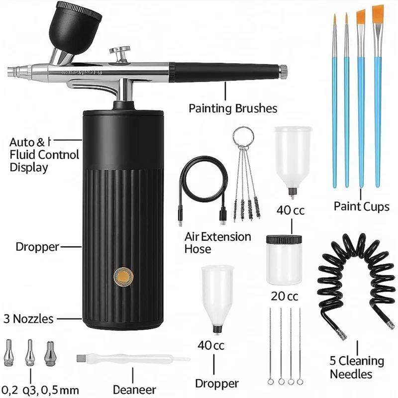 

A03F-Rechargeable Cordless Airbrush Kit With 48 PSI Compressor, Portable Handheld Airbrush Set For Nails, Makeup, Art