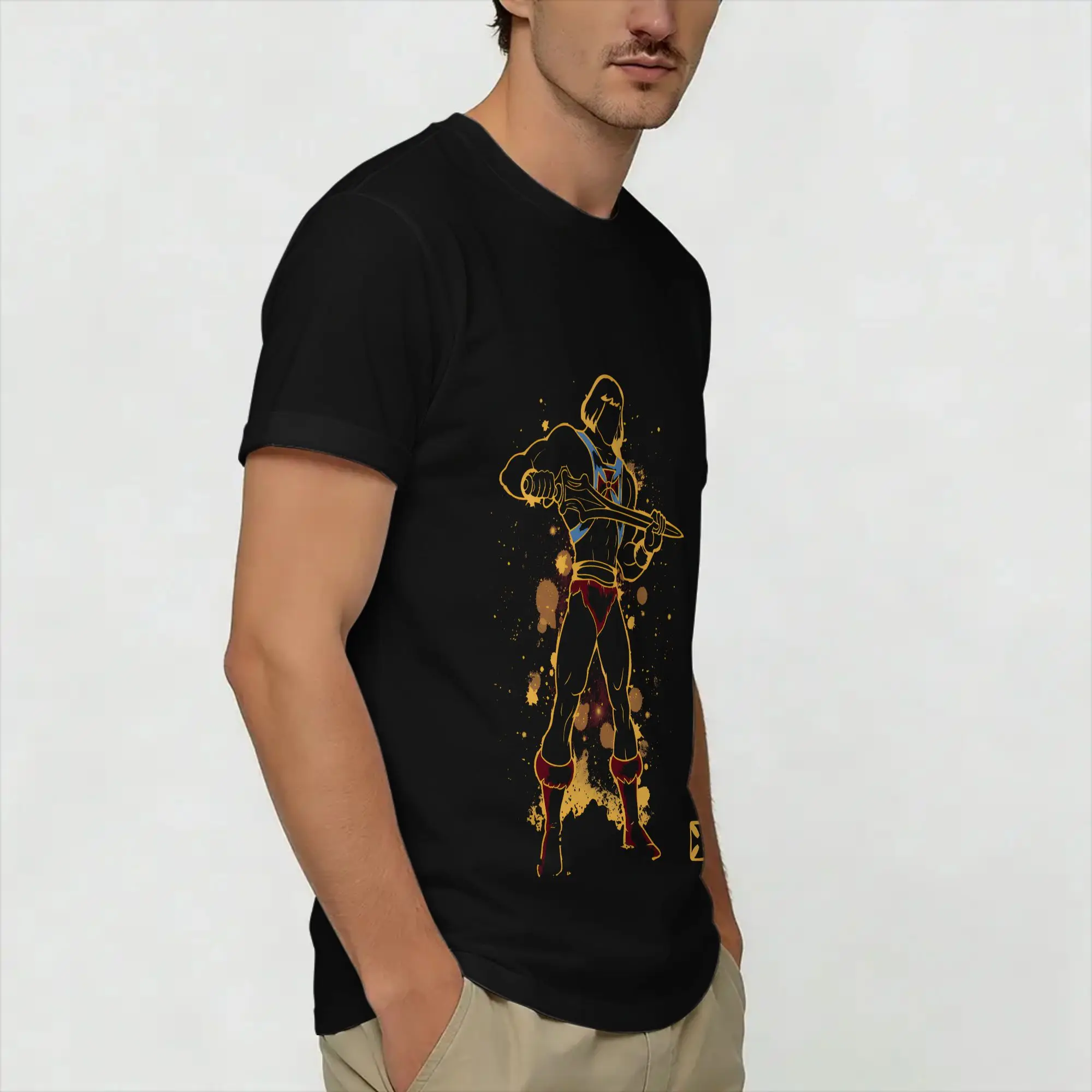 Cooles H-He Mans Starry T-Shirt für Herren, O-Ausschnitt, reine Baumwolle, kurzärmelig, einzigartige Kleidung – Detail 5