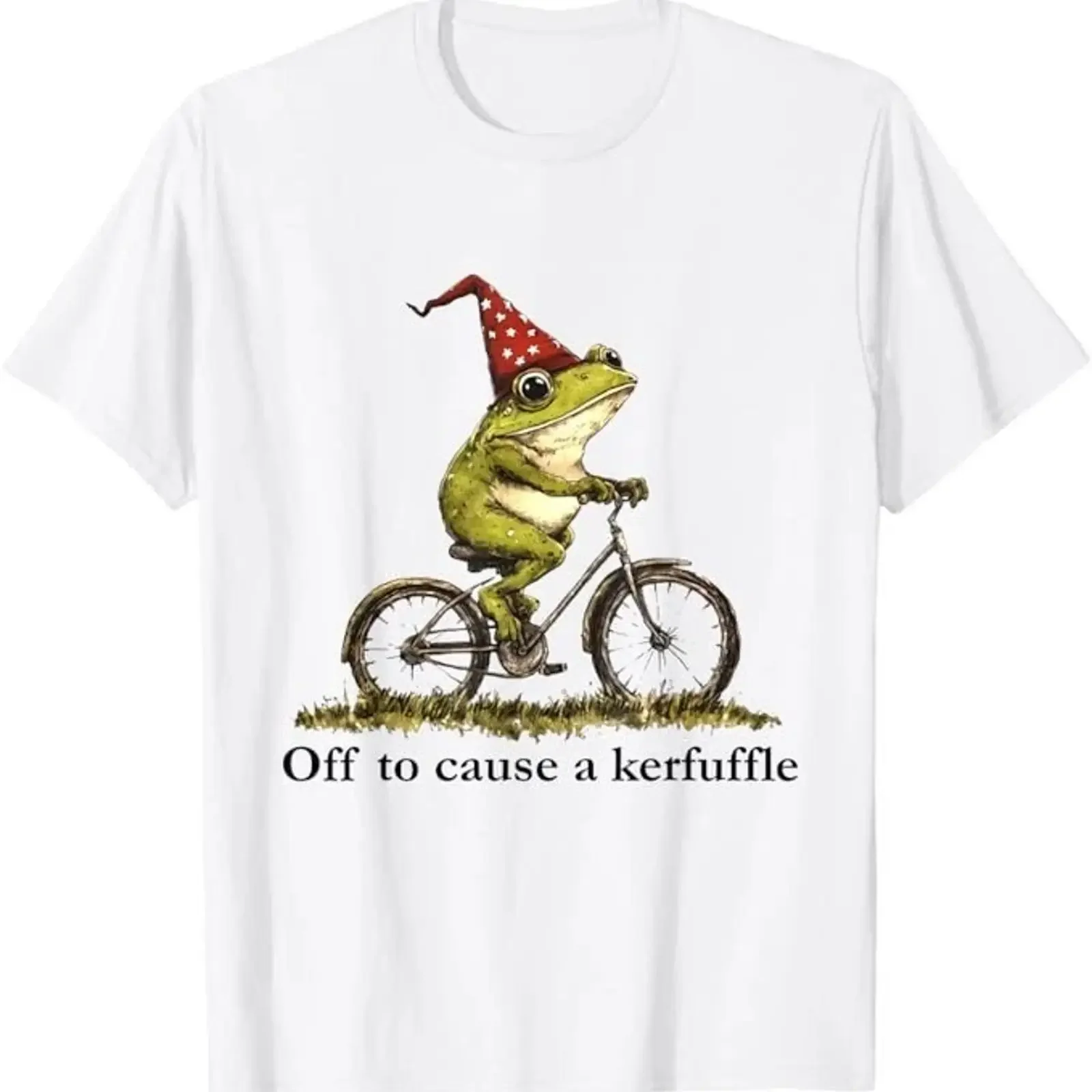 Off to Cause A Kerfuffle Frog Funny Weirdcore Sayings Unique T Shirt vintage Washed graphic Casual designer clothes streetwear