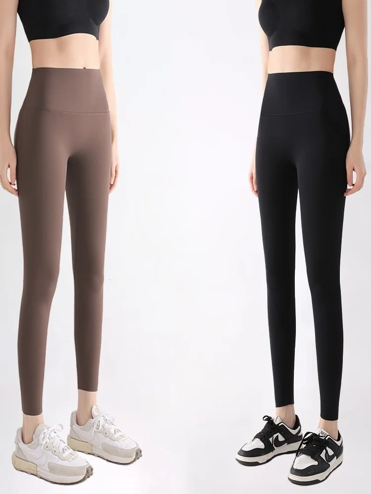 Spodnie do jogi oddychające damskie, krój A, z pluszową podszewką, odporne na mechacenie, w stylu europejskim, w kolorze burgundowym, duże rozmiary, do ćwiczeń modelujących sylwetkę.