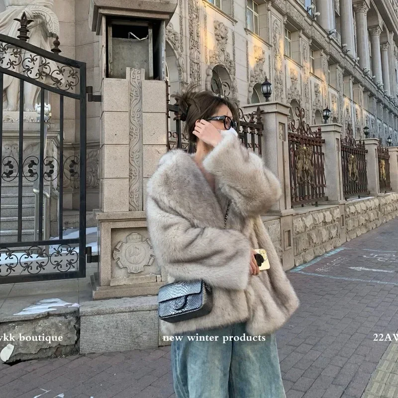 Jesień Zima Oversized Loose Casual Luxury Soft Thick Warm Hairy Faux Fox Fur Coat Women Long Sleeve Fluffy Jacket 2024